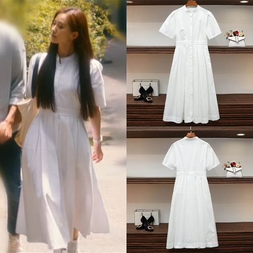 流金岁月蒋南孙刘诗诗同款白色连衣裙子女装夏装温柔风衬衫裙衣服