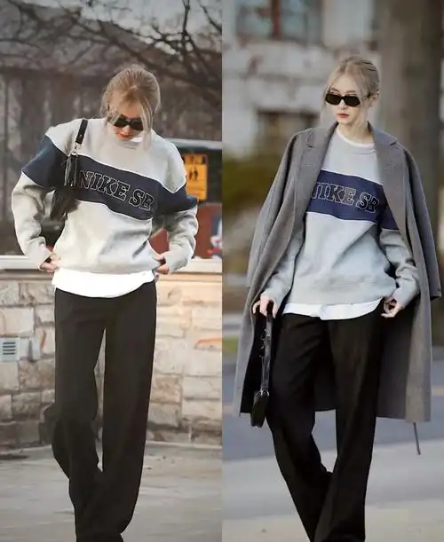 四,卫衣搭配阔腿裤