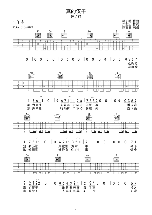 林子祥真的汉子吉他谱