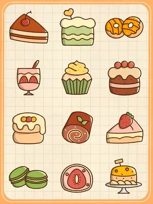 简笔画教程之美味的蛋糕甜点~[心] 慕斯,千层,大福,马卡龙,甜甜圈.