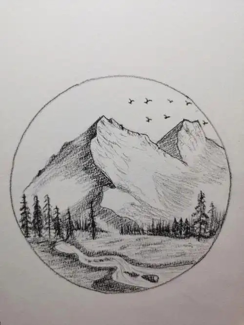 素描风景雪山