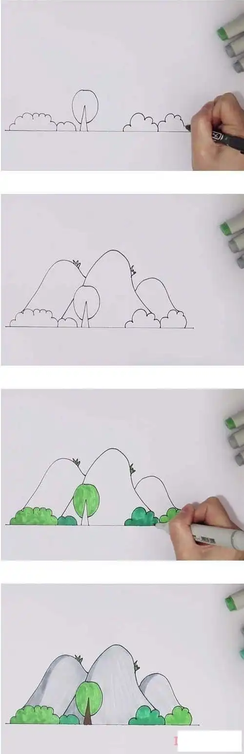 儿童画山峰简笔画怎么画涂色简单漂亮