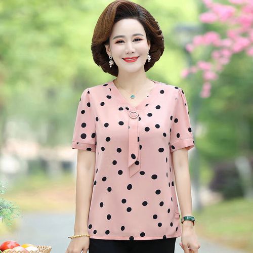 肚子显瘦妈妈夏装套装洋气两件套中老年女 粉色 媚途依贝213单上衣】