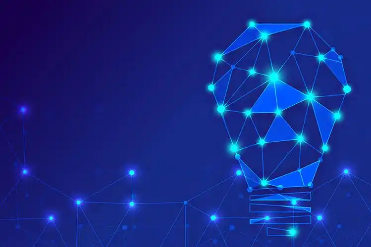 点,线,面链接构图发光灯泡,网络科技创意,头脑风暴概念图