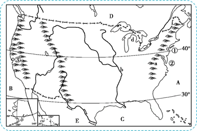 读美国本土图回答下列问题