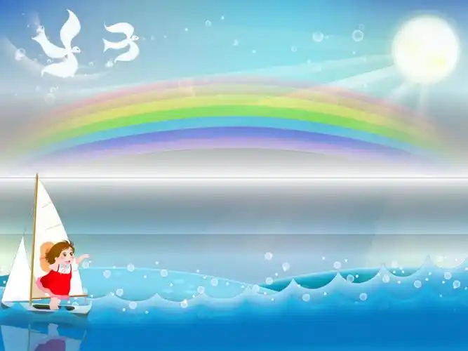 阳光可爱卡通小女孩划着帆船背景ppt模板