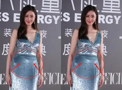 张天爱穿深v礼裙无p图硬勒出水桶腰果然精修照都是假的