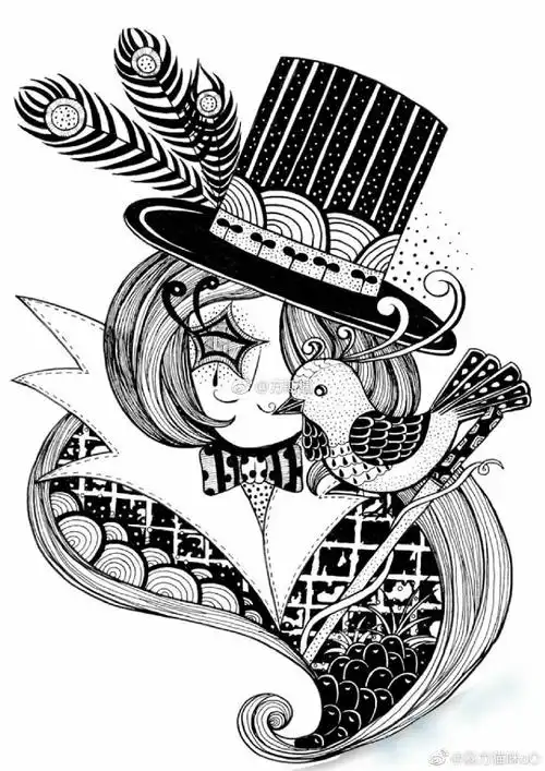 黑白线描插画##黑白装饰画##少儿美术教程参考##创意儿童美术##锻童