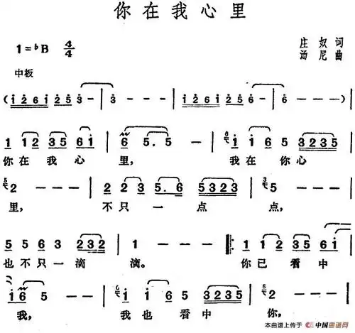 邓丽君演唱金曲:你在我心里 通俗曲谱