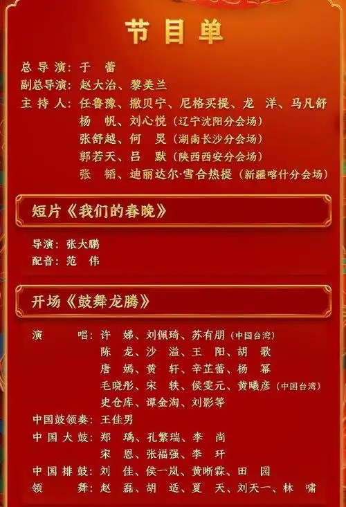 中央广播电视总台《2024年春节联欢晚会》节目单正式发布.
