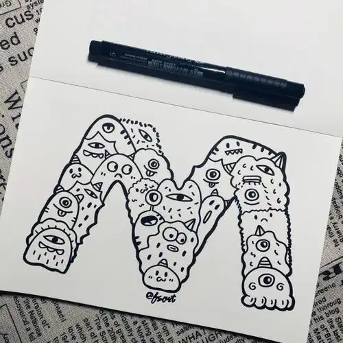 手绘涂鸦字母m