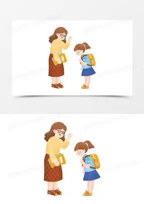 手绘卡通学生给老师鞠躬打招呼插画免抠元素