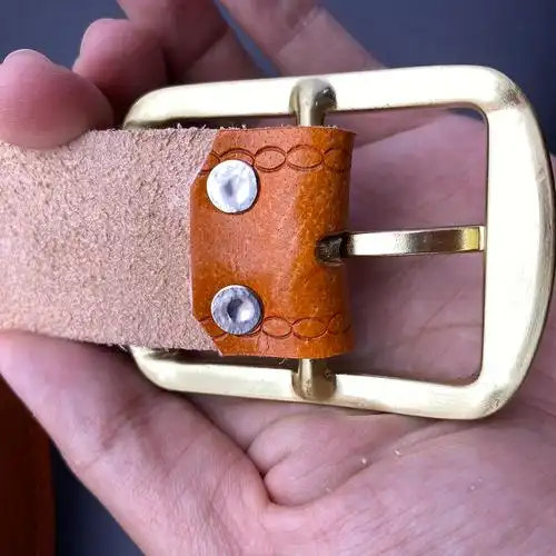 铜头金色日字头整张皮头层牛皮腰带老式纯牛皮电工皮带劳保裤带男