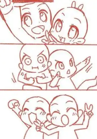 多人q版模板  #绘画参考##模板