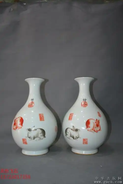 清乾隆兔子纹玉壶春瓶