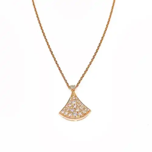 8新]bvlgari宝格丽玫瑰金满钻小扇子项链公价44200