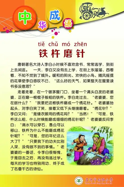 展板 学校展板设计 小学展板 关 键 词: 小学展板,中华成语,铁杵磨针