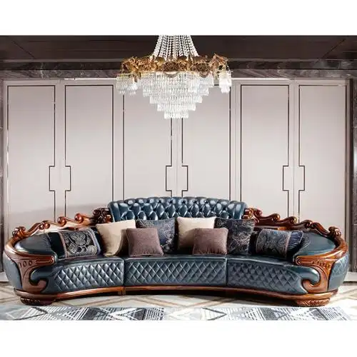 豪华欧式真皮沙发组合闪电客客厅大户型别墅乌金木家具全木花弧形t3