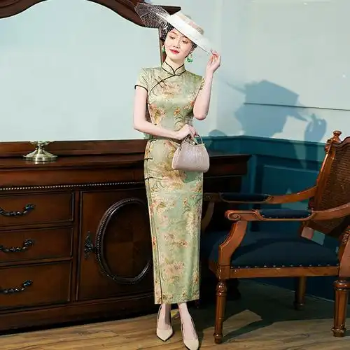 级女改良日常年轻款真丝旗袍桑蚕丝复古夏季端长款2024年新款