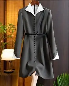 阿玛尼女装2022春新款正品纯色简约职业修身气质优雅收腰连衣裙