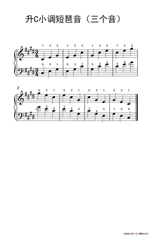 升c小调短琶音三个音孩子们的钢琴音阶和弦与琶音2