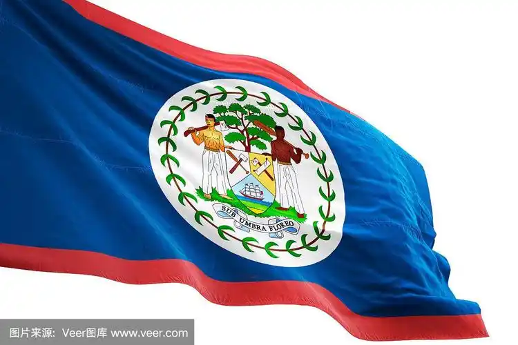 伯利兹国旗近距离挥舞孤立的白色背景