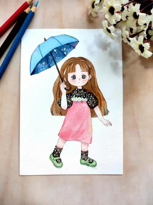 水彩手绘可爱小人儿附线稿