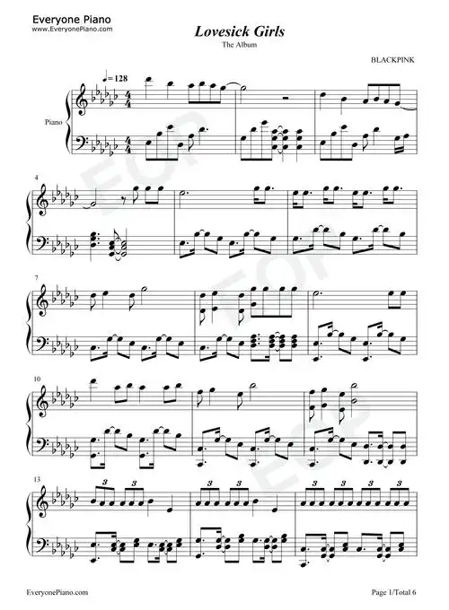 lovesick girls-blackpink五线谱预览1-钢琴谱文件(五线谱,双手简谱