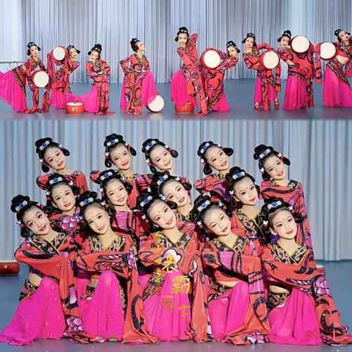 原版水袖汉唐楚优舞蹈服少儿中国风古典舞民族服红色水袖表演服装
