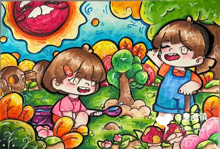 马克笔幼师儿童主题画植树节