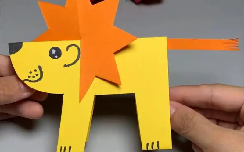 卡纸制作简单好看的小狮子,还可以站着#幼儿园手工
