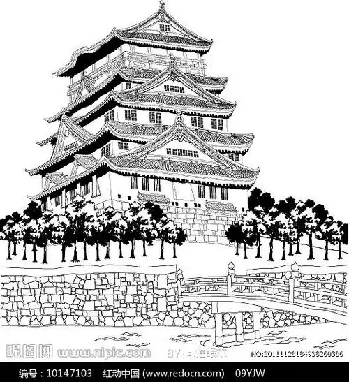 精细塔楼建筑线稿