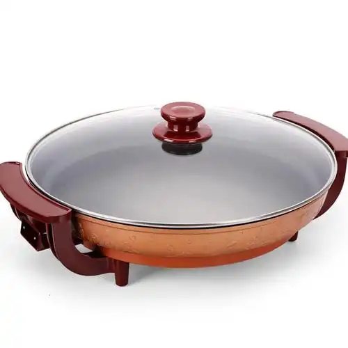 电煎锅多功能家用平底锅插电不粘锅电热锅电炒锅烧烤锅烤饼锅土豪金