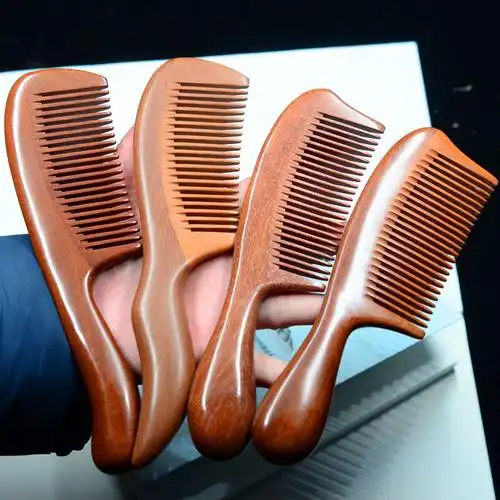 厂家批发角木蛟 红檀木梳子圆柄细齿加厚高档精品按摩美发紫光檀
