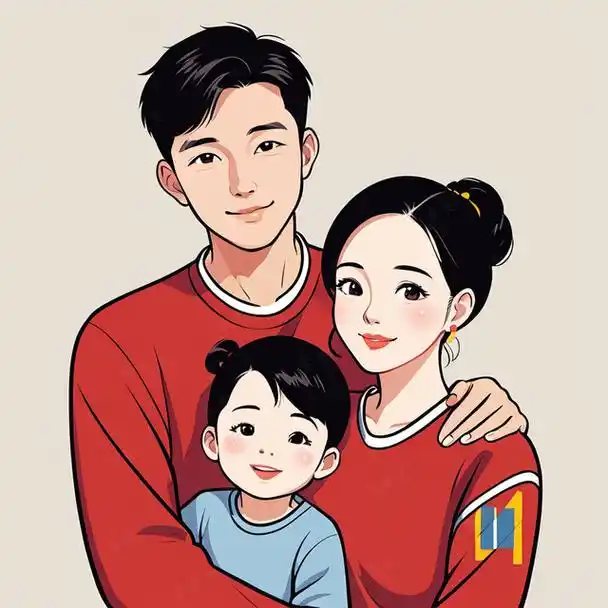 亲子头像|三口之家儿子专属插画创意设计