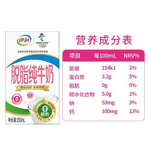 0脂肪伊利脱脂纯牛奶250ml*24盒/16盒整箱批特价早餐低脂官方旗舰店