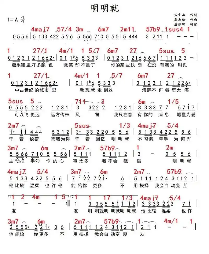 周杰伦《明明就》钢琴简谱98 "远方传来风笛,我只