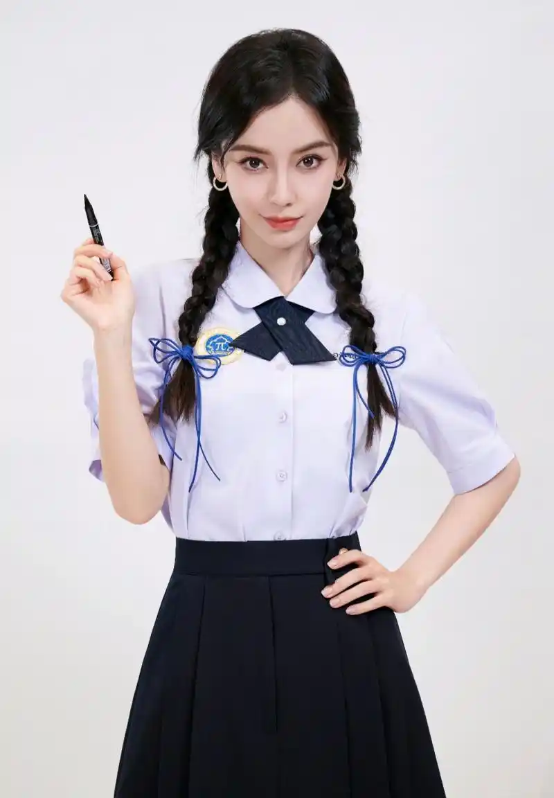 杨颖穿校服扎双麻花辫,青春靓丽,甜美可人!