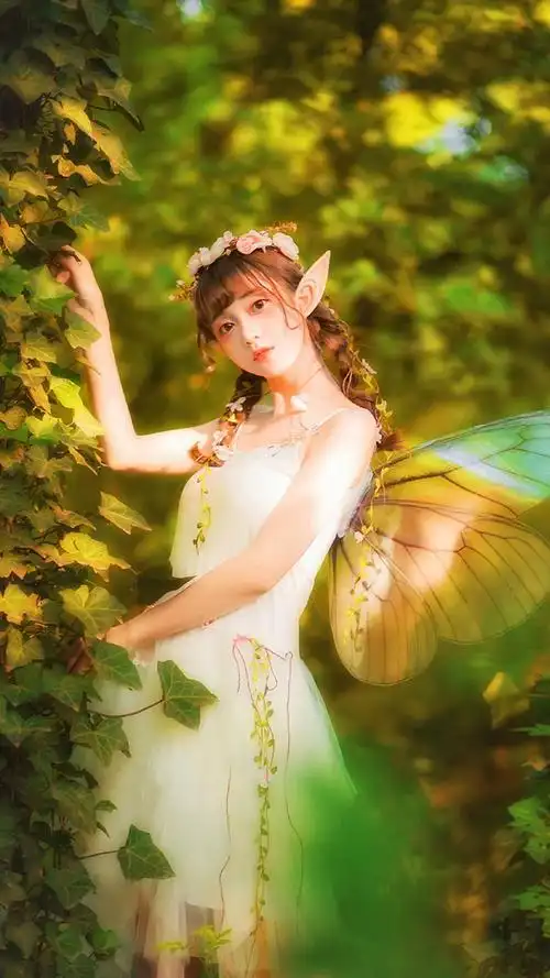 森林中精灵仙女唯美梦幻写真手机壁纸
