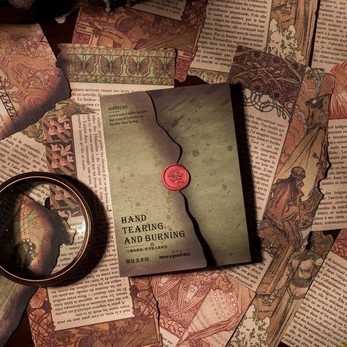 手撕和燃烧系列火烧异形复古素材包创意无粘性手账拼贴打底素材纸