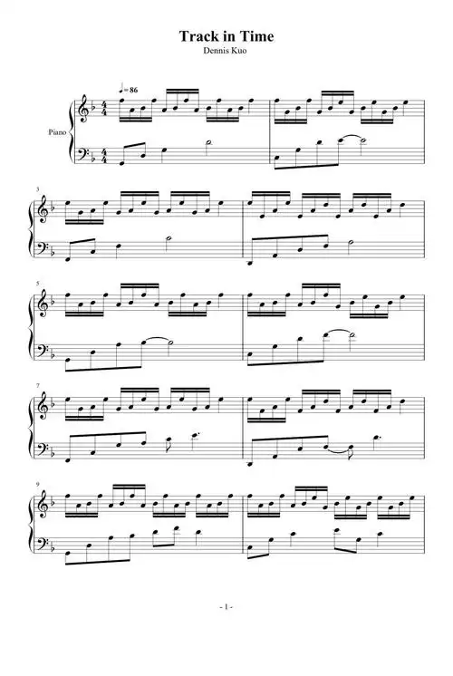 track in time钢琴谱_dennis kuo _f调 _流行钢琴谱五线谱独奏谱_钢琴