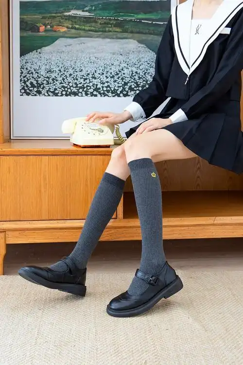 春秋精梳棉刺绣皇冠中筒袜女jk学生长筒及膝小腿袜日系ins学院风