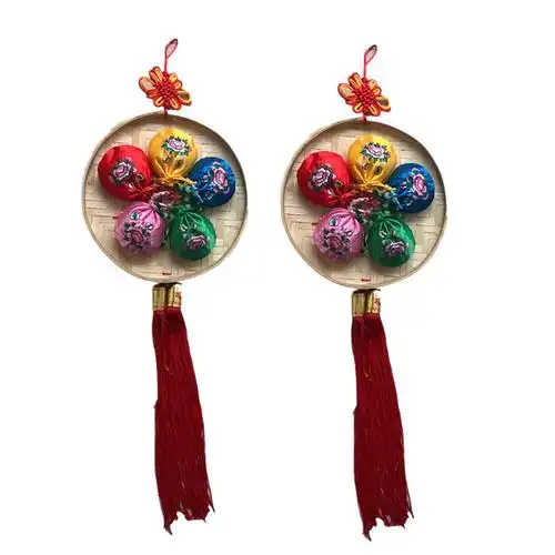 朝鲜族彩色福袋圆簸箕挂件民俗手工艺韩式料理店开业装饰墙面挂件