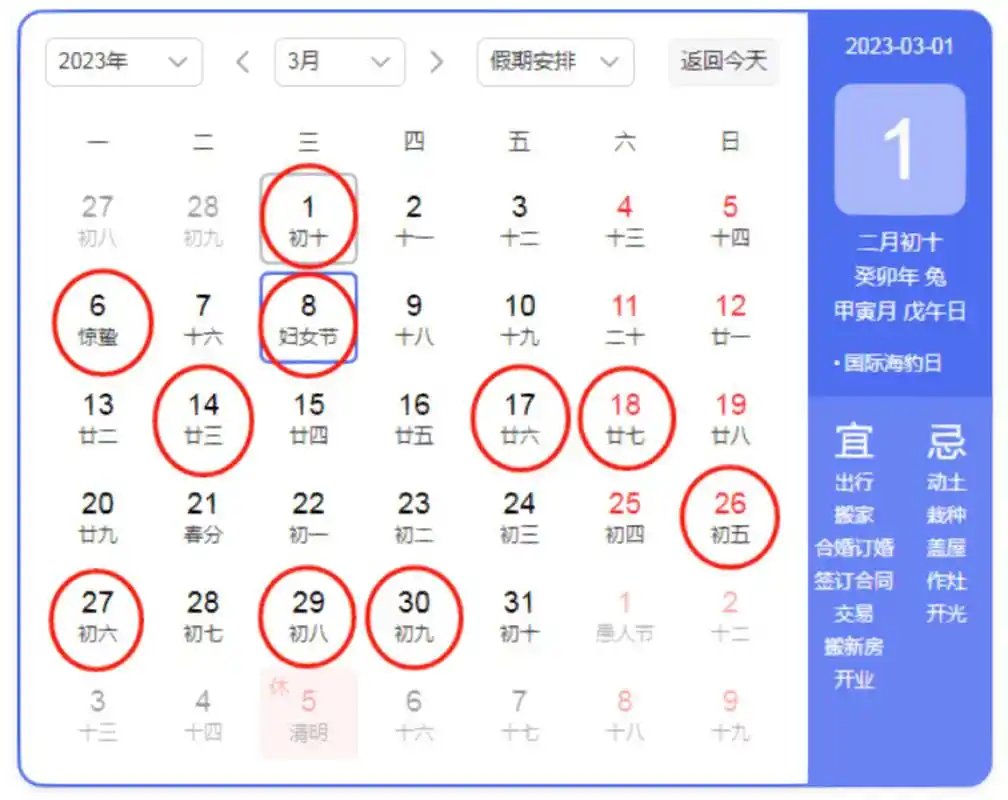 2023年3月 搬家黄道吉日 2023年3月  搬家黄道吉日 1,2023年3月1日