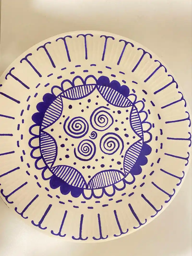 纸盘线描画~青花瓷盘子