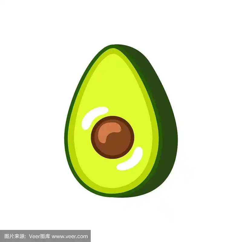 卡通牛油果孤立在一个白色.矢量插图.