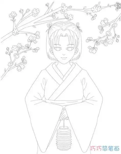 樱花女孩简笔画卡通
