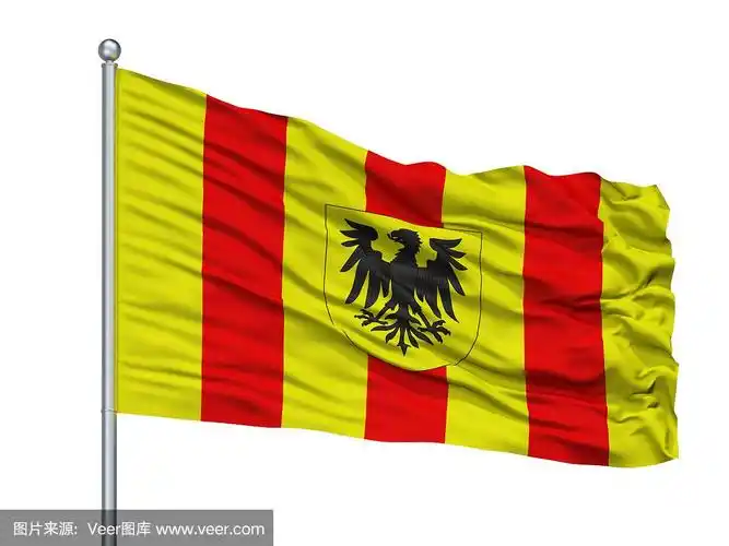 在比利时的旗杆上的mechlin城市旗帜,在白色的背景上孤立