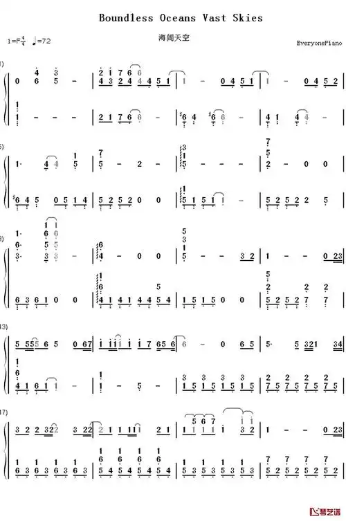 海阔天空钢琴简谱-数字双手-beyond1