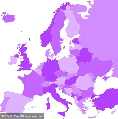 这是四种紫色色调的欧洲政治地图